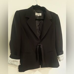Calvin Klein Women's Black Tie-Front Blazer - Pinstripe Lining - Size 4